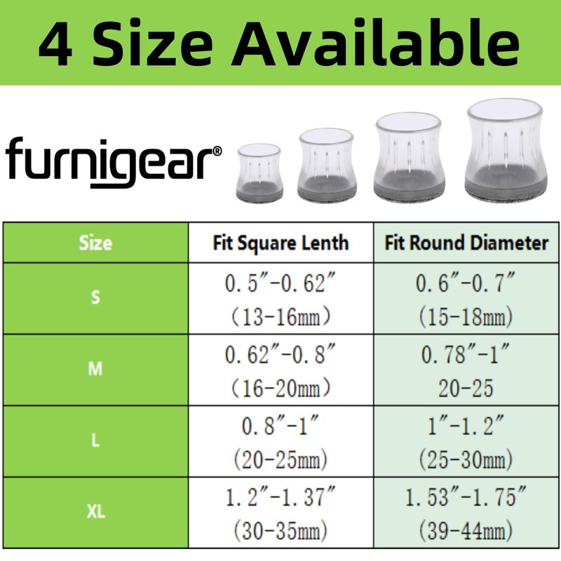 Furnigear Chair Leg Floor Protectors Chair Leg Caps Chair Leg Protectors for Hardwood Floors Silicone Chair Leg Covers 8 Pack Transparent - Image 4